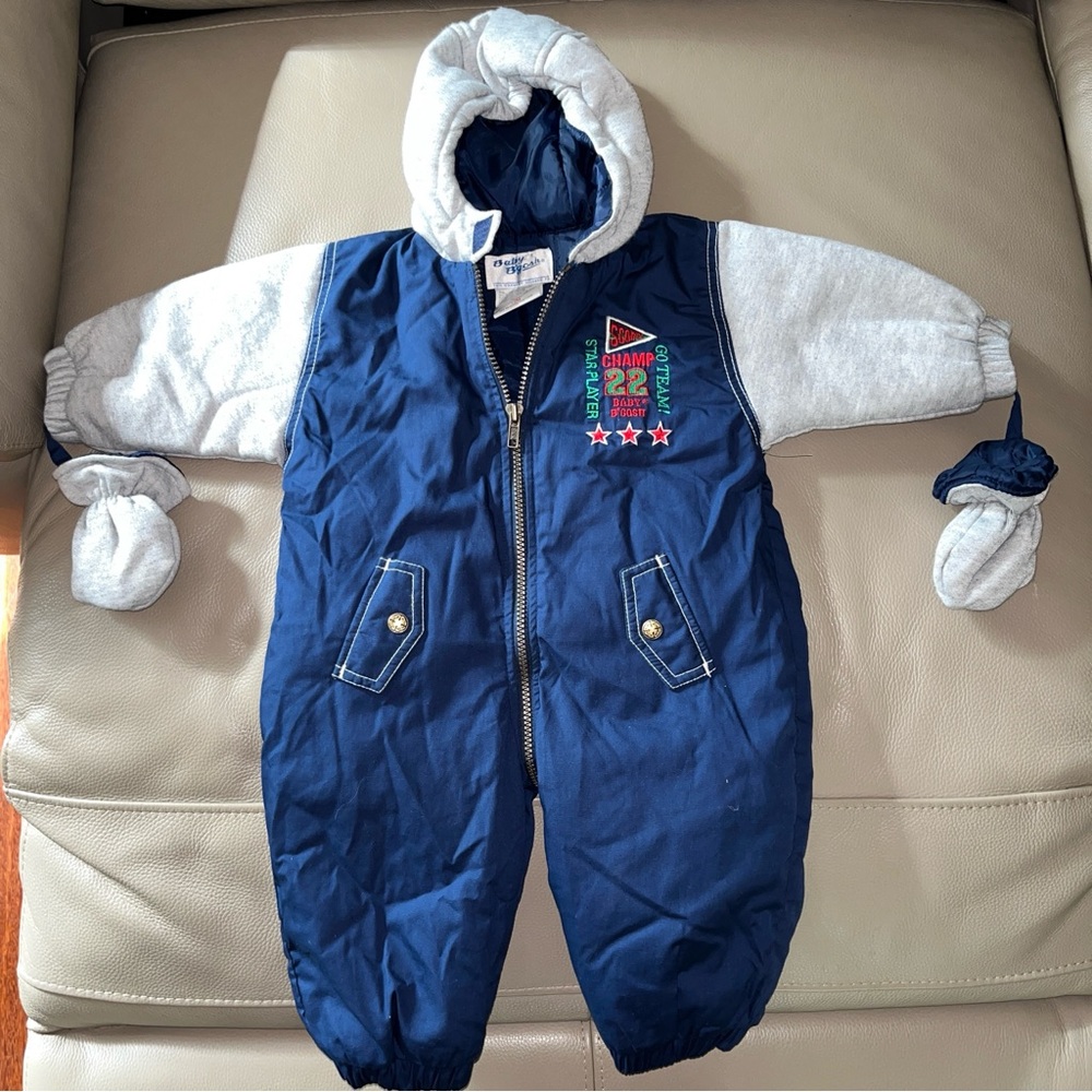 New BABY B’GOSH Onesie 12 mo Jumpsuit Winter Outerwear navy/gray hooded /mittens